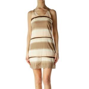 Alice & Olivia Brown & Tan Striped Racerback Silk Mini Dress. Size XS.